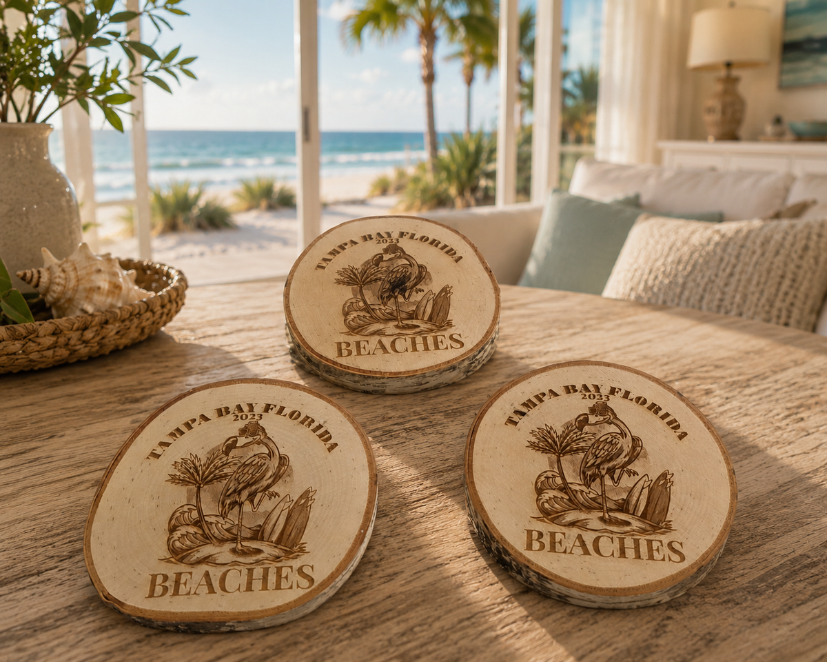 White Birch Coaster Set | Natural Wood Drink Coasters