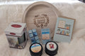 Luxury Closing Gift Package includes wax warmer, (2) wax cubes, (2) 8 oz candle tins, card and Home Sweet Home wood tray and Home Sweet Home greeting card